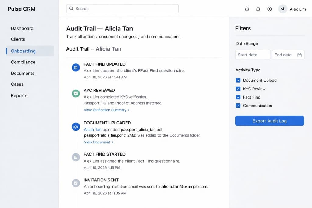 Audit trail & periodic obligations — product screenshot