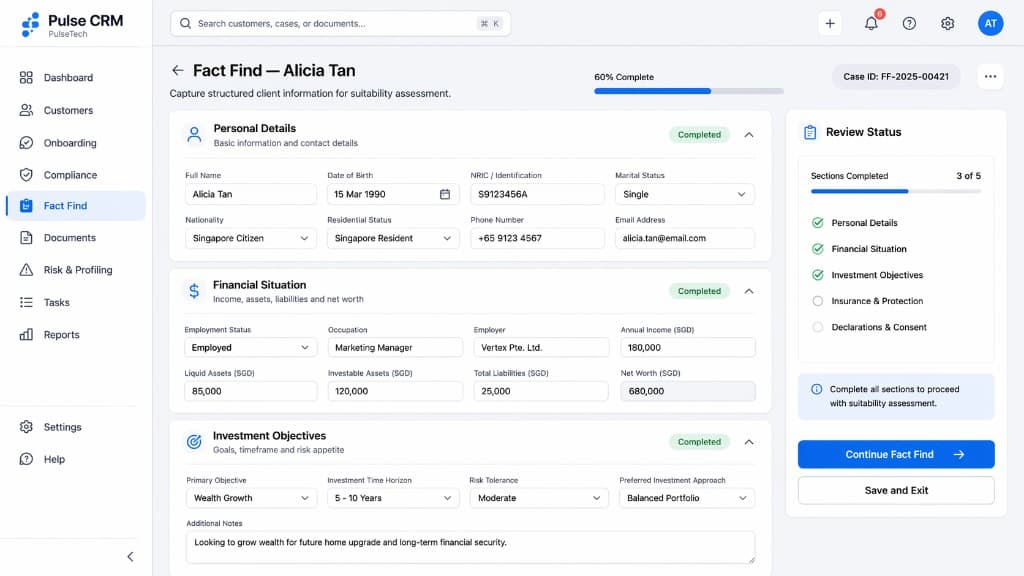 Fact Find & suitability — product screenshot