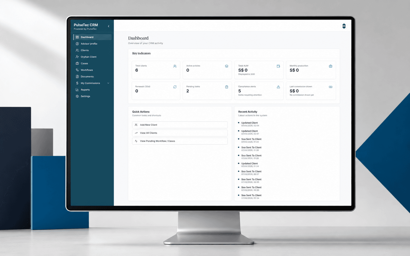 Pulse CRM firm dashboard with client and case KPIs