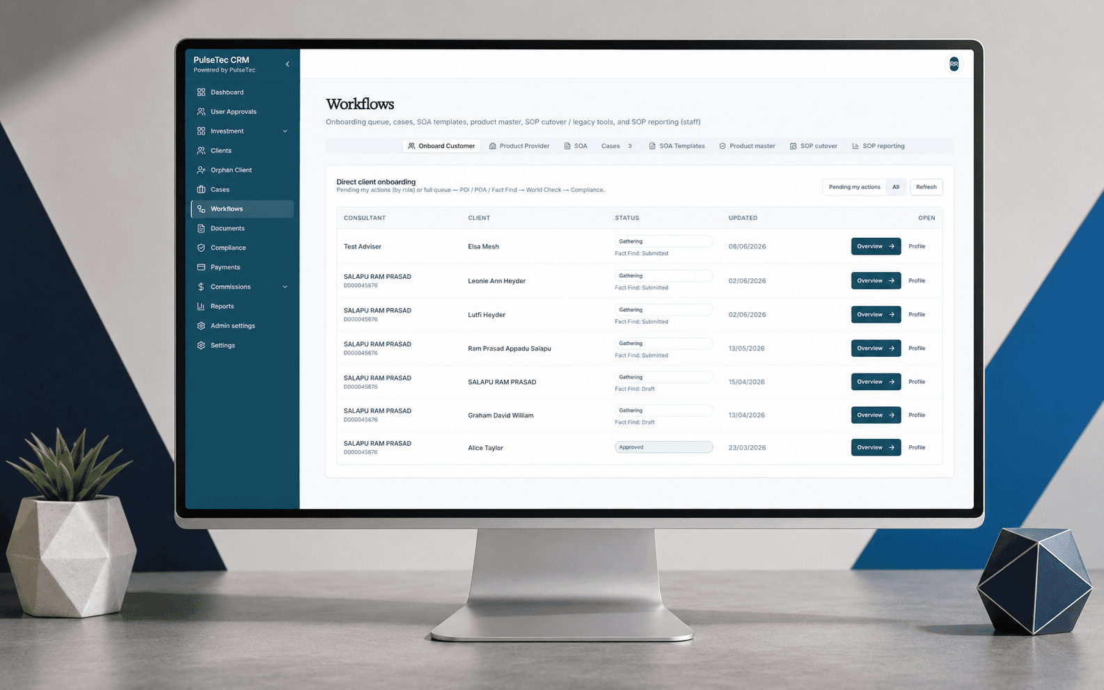 Pulse CRM adviser onboarding workflow pipeline